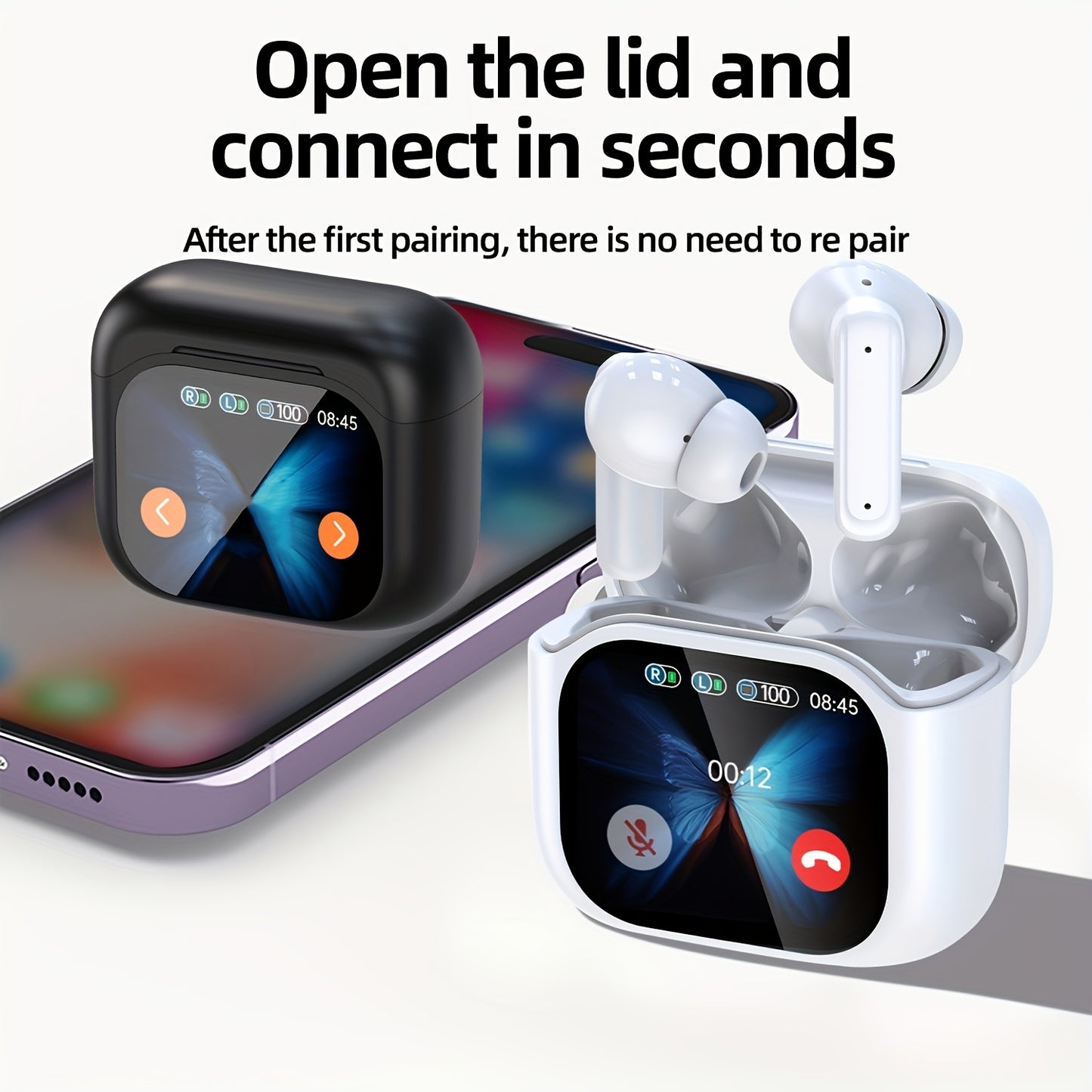 144 Languages Translation, Simultaneous Interpretation Dual-Ear Mode with Digital LED Display TWS In-Ear Headphones with ANC/ENC Noise Cancellation, Built-in Capacitive Microphone Music Sports Fitness