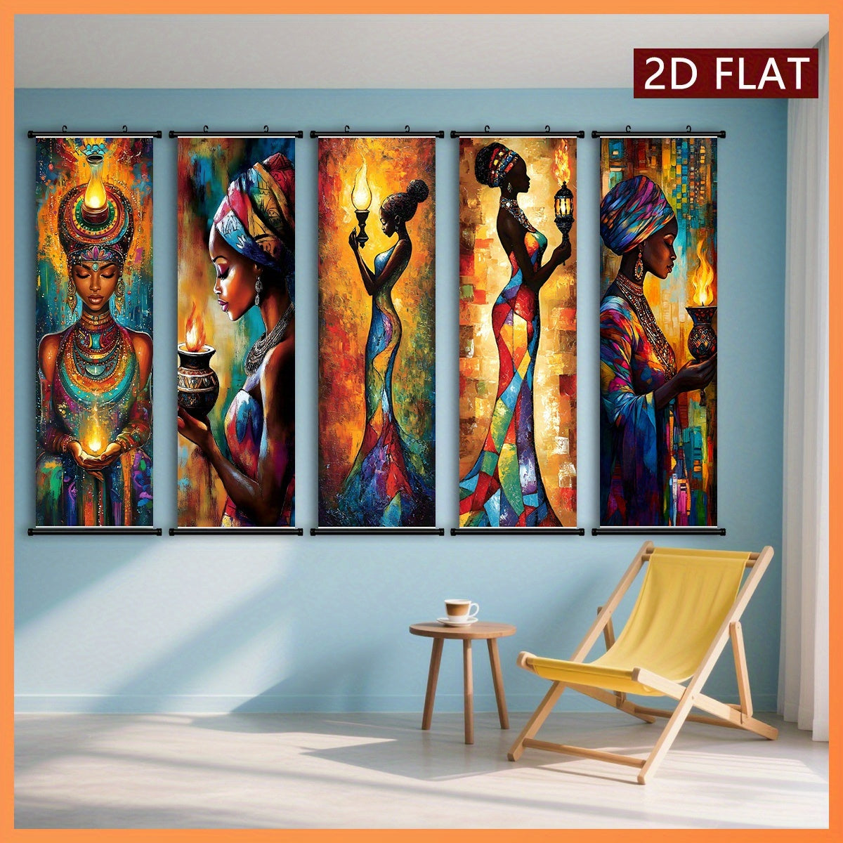 Positive And Lively Style 2D/Flat-5pcs Set of Decorative Canvas Paintings with African Tribal Features, with Plastic Frame Hooks, Easy to Hang, Suitable for Corridor And Living Room Wall Decoration, Art Works, Home Gifts, 2D