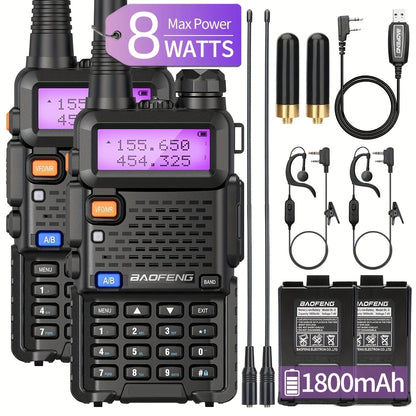 2 Baofeng Walkie Talkies, Handheld Rechargeable Two-way Radio, Long-distance Portable Radio with Speaker Microphone Programming Cable And NA-771 Long Antenna, Suitable for Travel, Survival, Hiking, Cycling, Work, Camping, Fis