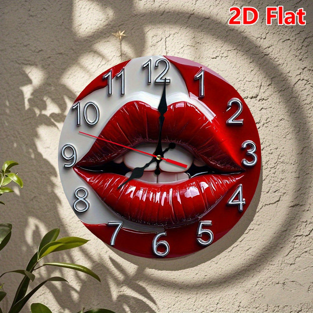 10 Inch Glossy Red Lips Wall Clock - Modern Minimalist Glossy Red Lipstick Number Face, Large Black Hands & White Face, Battery Operated Silent Non-Ticking Round Clock for, Office, Bedroom, Kitchen - Lip-Shaped Frame Decorati