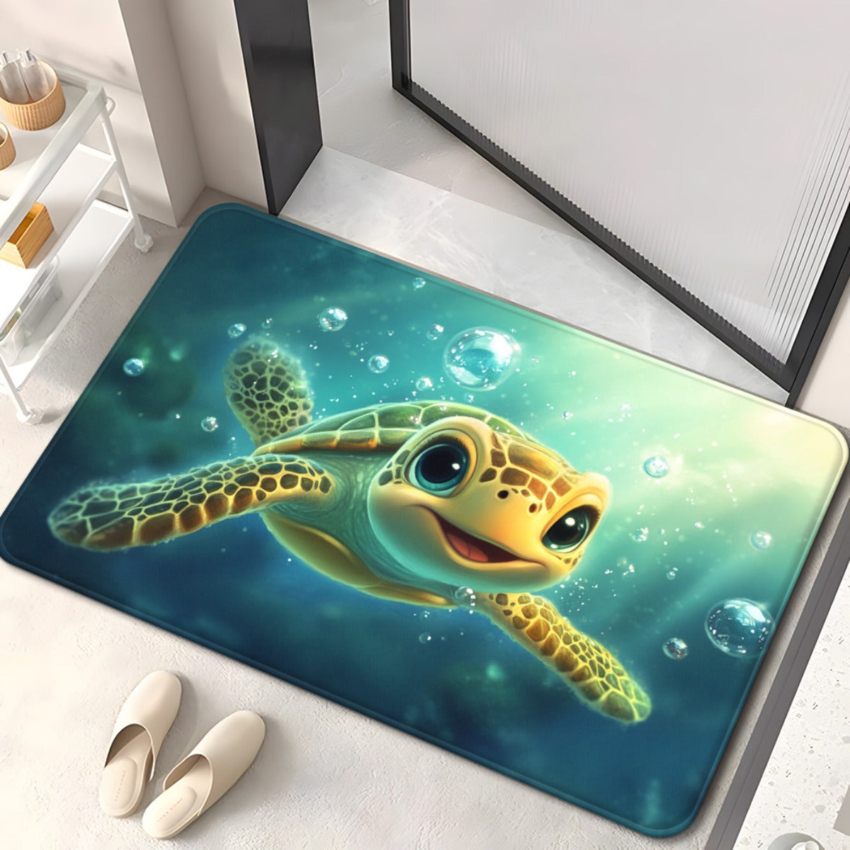1pc Sea Turtle Underwater Non-Slip Bathroom Mat - Microfiber Absorbent, Machine Washable Polyester Door Mat with Vibrant Ocean Scene Design for Bedroom, Living Room, Camping & Picnic, 650gsm, Turtle