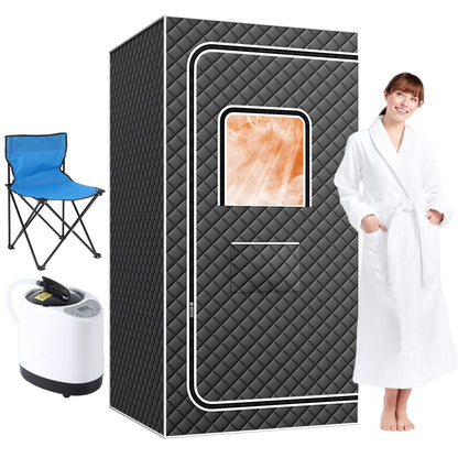 Portable Steam Sauna Box with 101.44oz Steamer | 5-Layer Waterproof and Thermal Insulation, Folding Chair, for Home Steam Spa, Indoor & Outdoor, Black - GAOMON, Plastic Material