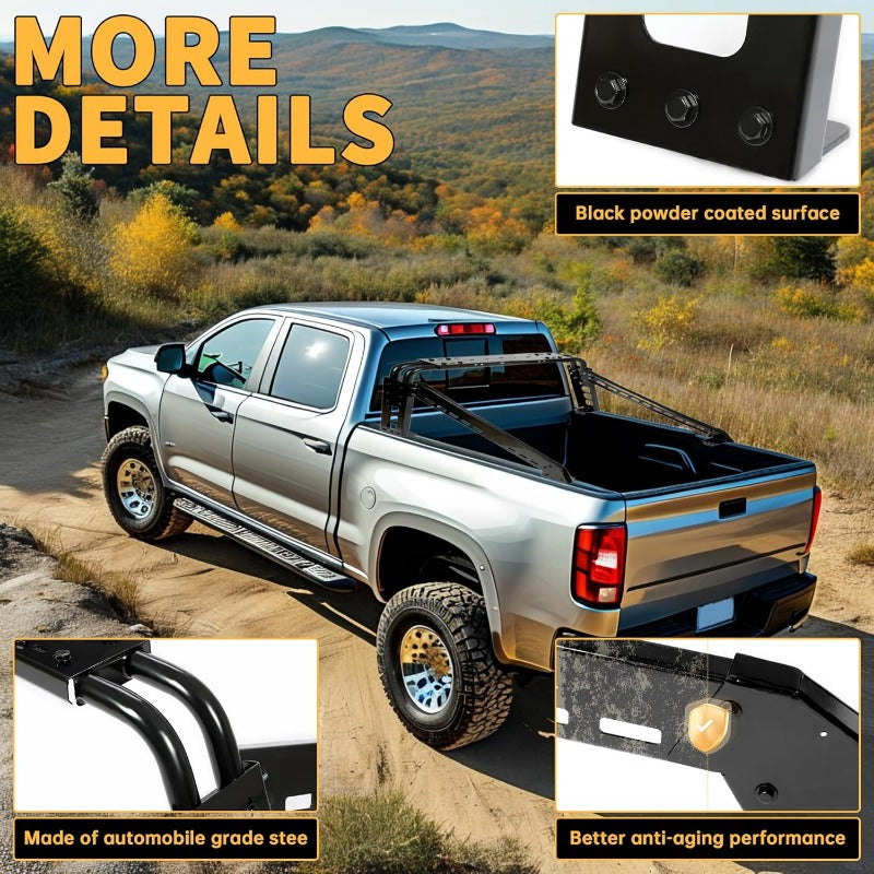 Adjustable Roll Bar Chase Rack Compatible with Full Size Trucks Silverado Ram F150 Sports Bar Cargo Rack Black Steel