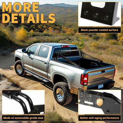 Adjustable Roll Bar Chase Rack Compatible with Full Size Trucks Silverado Ram F150 Sports Bar Cargo Rack Black Steel