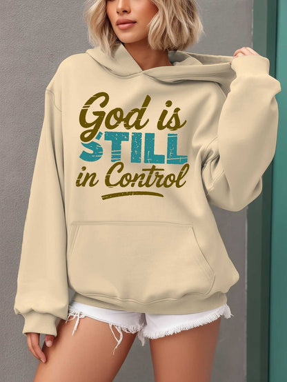 Women'S Hoodie - Beige Pullover Sweatshirt with "God is Still in Control" Inspirational Quote, Long Sleeve Hooded Sweater for Fall/Winter, Cozy Casual Everyday & Formal Outfits - Perfect Christian Gift for Women, Ladies Sweat