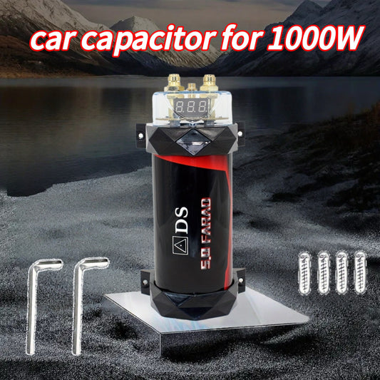 1pc 5.0 Farad  Audio Capacitor with LED Voltage Display Digital Voltage Regulator for Amplifier Auto Shutdown Protection 10-16V DC Hard Wired Power Supply No Battery Required