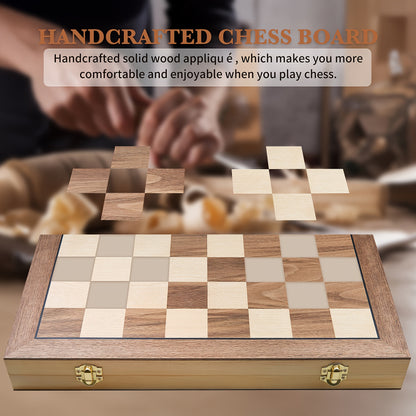15 Inches Magnetic Chess Set for Adult, Wooden Folding Chess Board Game ForTournament with HandmadePieces Including 2 Extra Queen Professional Beginner Ideal Birthday&Christmas Gift for Friends Family