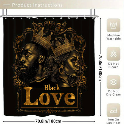 4pcs Black Golden Coronation Ceremony Pattern Printed Shower Curtain Set, Dry and Wet Separation Bathroom Four-piece Set, Home Decoration Shower Curtain with 12 Hooks, Non-slip Mat, U-shaped Toilet Mat, Toilet Seat Mat, Funct