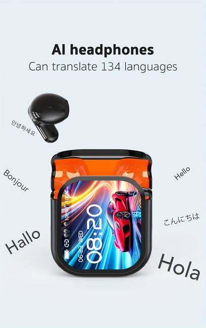 HTC NE20 AI AT WS Wireless Translator Earphones 6.0 Supports 134 Languages Real-time Translation with Screen Earphones Suitable for Sports, Running and Work, HIFI Earphones, Work Headphones, Sports Earbuds, Ergonomic Fit, Lig
