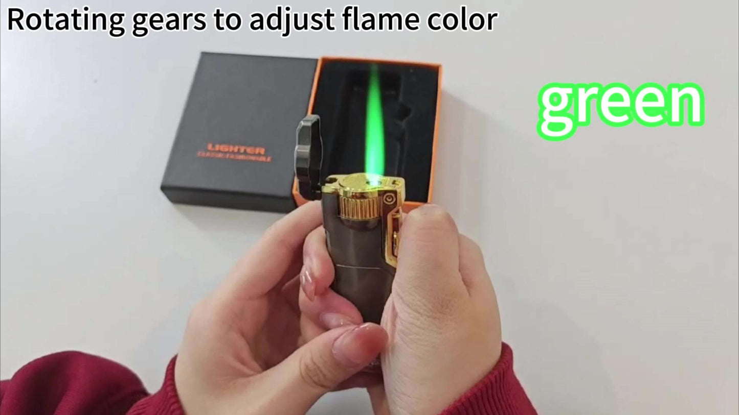 Butane Lighter Available in Three Colors, Featuring a Flame Switch, Windproof Design, And Direct Ignition. This Inflatable Lighter Is Made of Metal And Allows for Flame Size Adjustment
