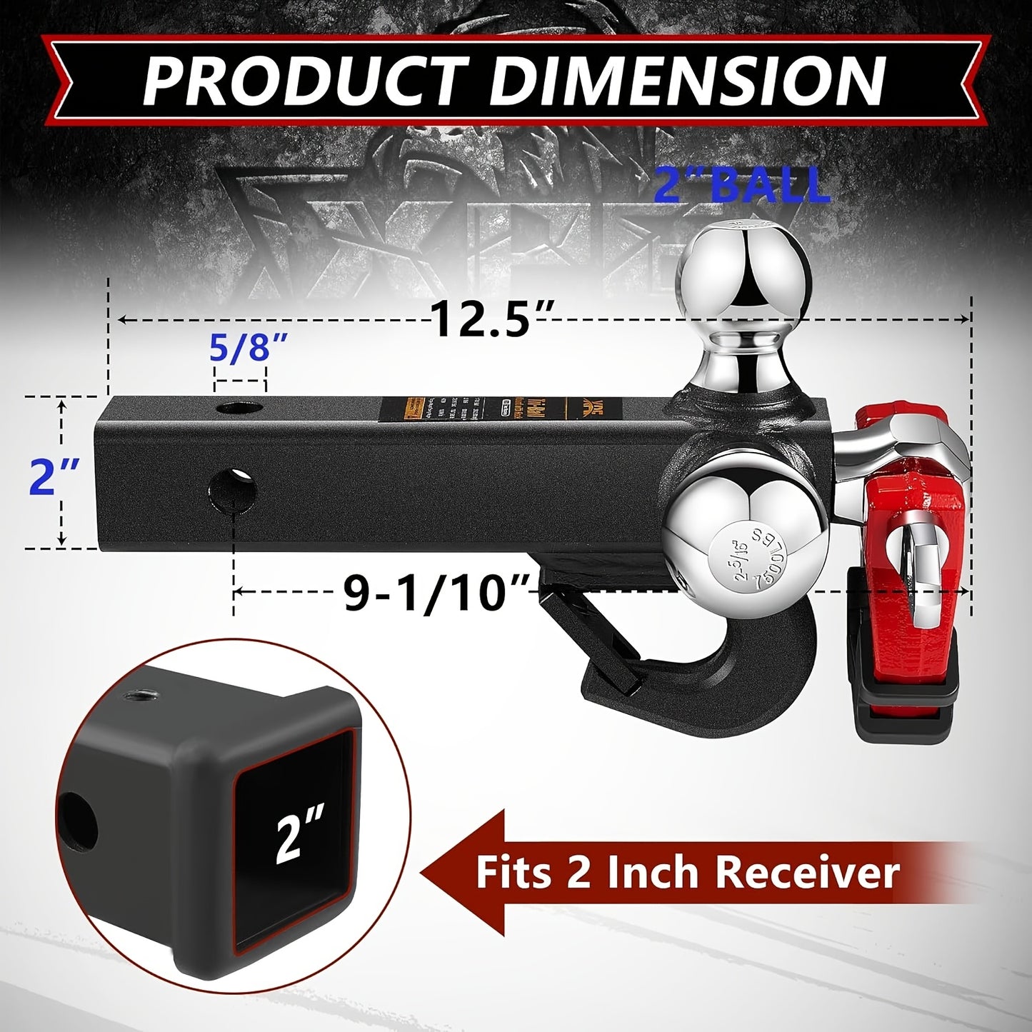 5-in-1 Trailer Hook with 3 Balls and 2-inch Receiver