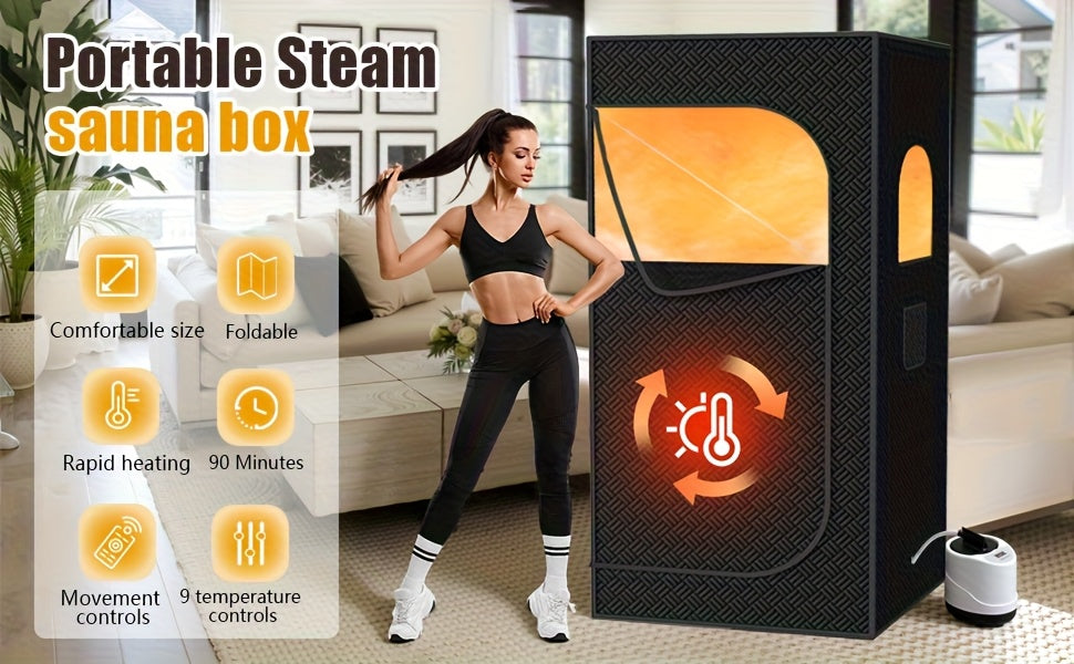 [Remote Control Sauna] Portable Steam Sauna Box, Portable Sauna for Home, Person Sauna Tent Sauna Box At Home Spa with 87.92oz & 1500W, Remote Control, Folding Chair, Home Sauna for Gym, Pilates, Garage, Hot Tub
