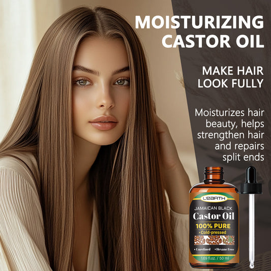50ml/1.69fl.oz Castor Oil for Hair, Eyelashes & Eyebrows, Cold-Pressed Unrefined - Hypoallergenic, Suitable for All Hair Types, Black Castor Oil for Hair Care, Strengthens Hair from Sources to Ends, and Makes Thin Hair Look F