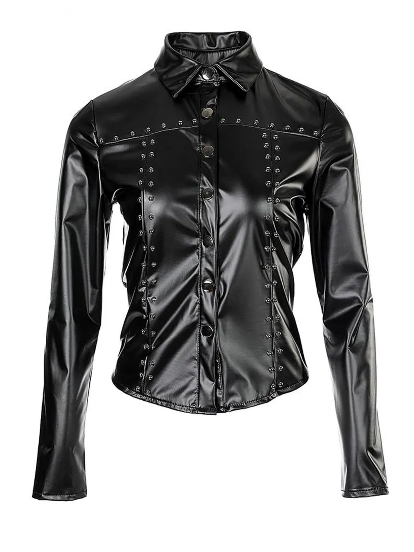 Women'S Sexy Shirt - Elegant Lapel Collar Long Sleeve Blouse with Waist-Cinching Elastic Fit, Soft Stretchy Button-Front Closure, Solid Winter Warmth, Structured Lapel Collar & Smooth Texture for Casual & Formal Outfits - Ver