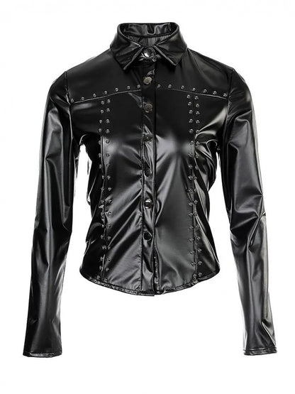 Women'S Sexy Shirt - Elegant Lapel Collar Long Sleeve Blouse with Waist-Cinching Elastic Fit, Soft Stretchy Button-Front Closure, Solid Winter Warmth, Structured Lapel Collar & Smooth Texture for Casual & Formal Outfits - Ver
