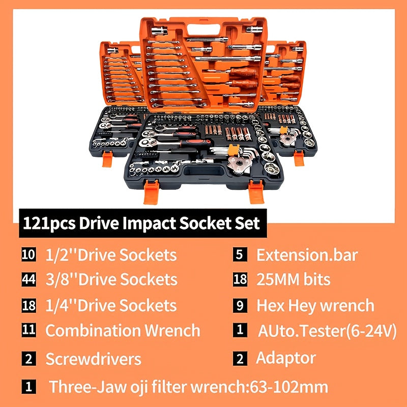 Multi-functional Toolbox Set, Professional And High-quality Automotive Repair Tools (46/121pcs), Drive Socket Ratchet Wrench, Automotive, Motorcycle And Bicycle Mechanical Repair, Household Multi-functional Tool Set, Gift for