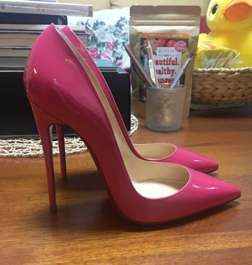 35-48 size slim high heels women's high heels sexy pointed wedding shoes party high heels patent leather neutral shoes