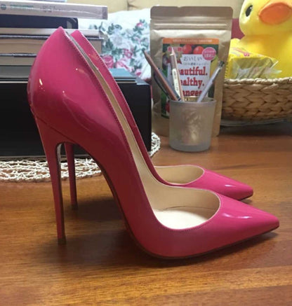 35-48 size slim high heels women's high heels sexy pointed wedding shoes party high heels patent leather neutral shoes