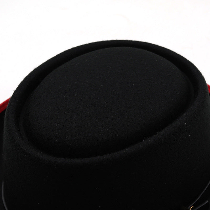 Men'S & Women'S British Style Felt Top Hat with Feather-like Plume - Elegant Black/Red/Burgundy Jazz Hat, Small Brim & Wide Flat - Durable Felt Material for Weddings, Proms, Masquerade & Vintage Events - Unisex Vintage Access