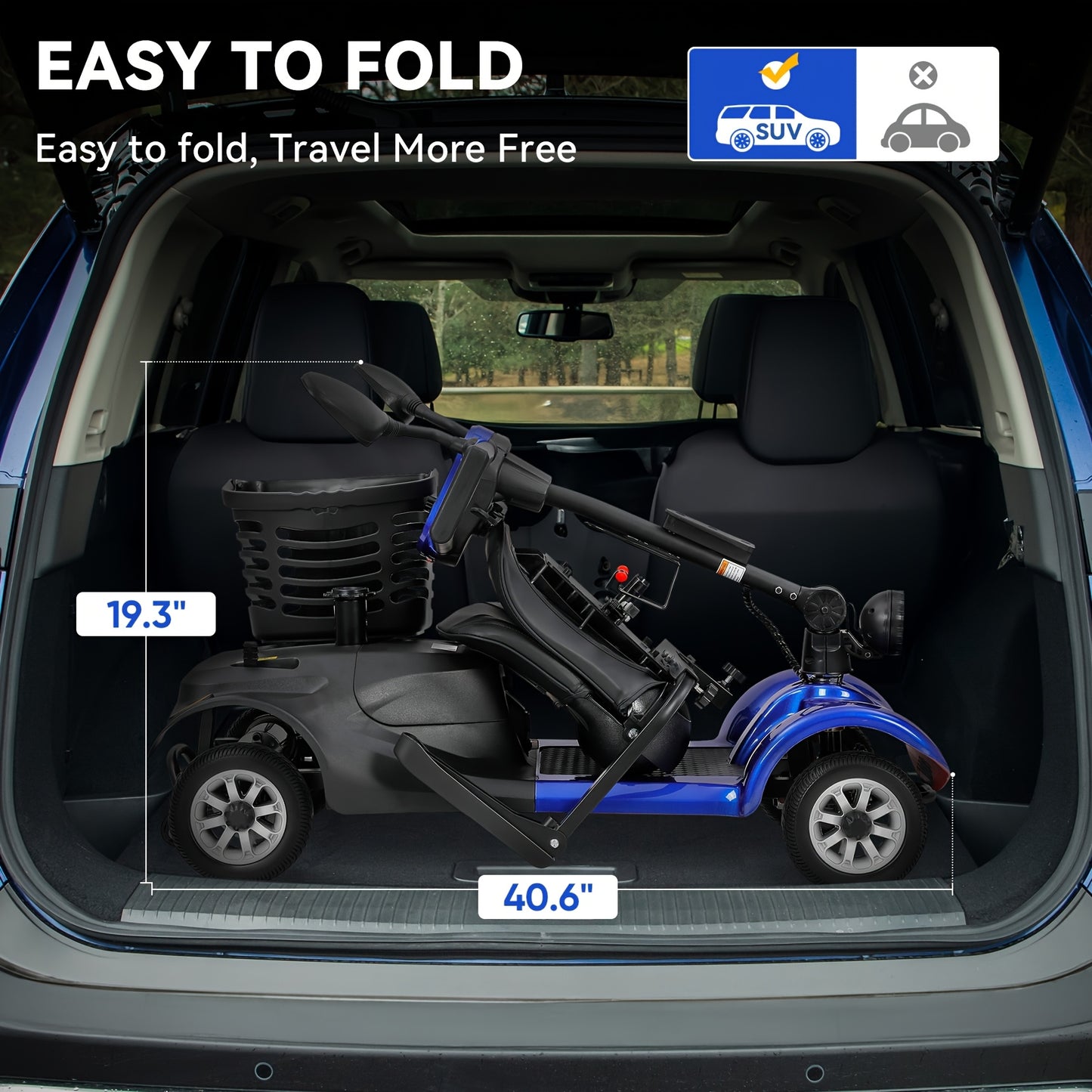 Heavy-Duty 4-Wheel Mobility Scooter for Seniors & Adults - 250W Motor, 14.9-Mile Range, 330LBS Load | 8" All-Terrain Solid Tires, Foldable Lightweight | Dual-Power Battery, Rearview Mirror, Indoor/Outdoor Use, Trunk Storage |