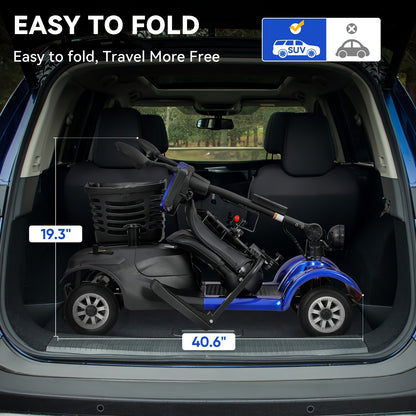 Heavy-Duty 4-Wheel Mobility Scooter for Seniors & Adults - 250W Motor, 14.9-Mile Range, 330LBS Load | 8" All-Terrain Solid Tires, Foldable Lightweight | Dual-Power Battery, Rearview Mirror, Indoor/Outdoor Use, Trunk Storage |