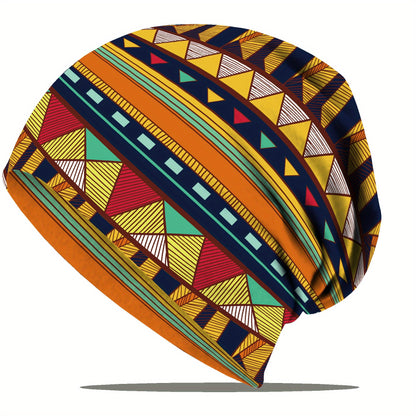 1/4pcs Vibrant Geometric Print Bohemian Style Women'S Loose Hat - Lightweight, Stretchy Fit, Hand Washable, Perfect for Chemotherapy Support & Casual Wear | Boho Headpiece | Lightweight Beanie, Winter Hat For Women, Cap For W