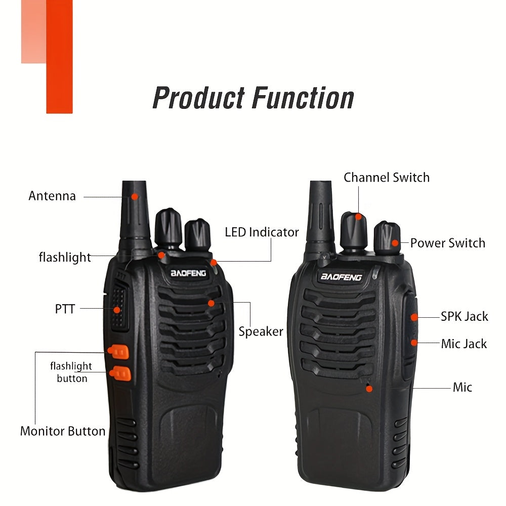 [Walkie Talkie | Portable] Buy 2 Get 2 Free Portable Walkie Talkies | 16 Channels Rechargeable Handheld Two Way Radios | Long Range for Adults with Earpieces, Outdoor Equipment Supports Camping Hiking Hunting