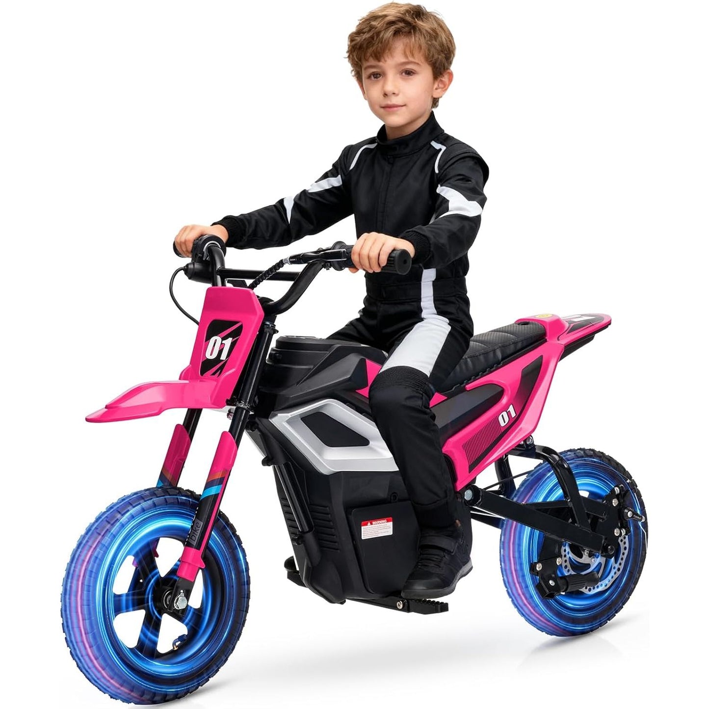 24V 350w Kids Motorcycle, 13. 67 Mph Max Speed Kids Electric Bike, Dirt Bike with Rear Wheel Suspension, Music, 12 Miles Range, Twist Grip Throttle, Metal Suspension, Rubber Tire, Leather Seats