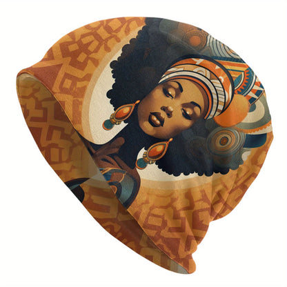 African Women's Artistic Print Skullies Beanie - Vibrant Tribal Design, Warm & Breathable Knit Hat for Casual & Sportswear, Fashionable Cultural Celebration Accessory, Stylish Headgear, Decorative Headwear, Comfortable Fit