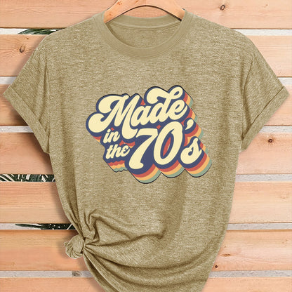 Women'S Vintage 70s Graphic T-Shirt - Retro "Made in the 70s" Print with Rainbow Lettering & 70s Icons, Loose Fit Casual Tee for Gym, Casual Attire & 70s Themed Parties - Soft Breathable Round Neck Summer Top, Local Warehouse