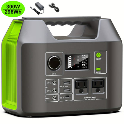 300W/100W Portable Power Station Solar Generator, (Solar Panel Optional), 146Wh/260Wh/296Wh High Capacity Battery Pack, With 2x 110V AC Outlet, DC USB C Port, LED Light, Power Bank For Outdoor Camping Hiking Road Trip Cycling