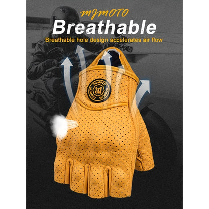 Men & Women' Retro Motorcycle Half-Finger Gloves - Yellow Breathable Riding with Hook-and-Loop Closure, Suitable for Motorbike, Dirt, Scooters, Commuting - Half-Finger for Throttle