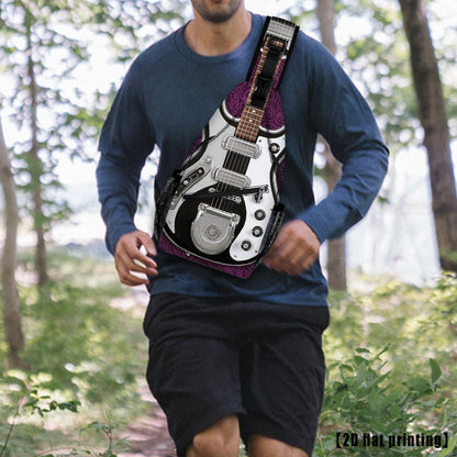 Burning Guitar (8) Black Guitar-Shaped Crossbody Backpack - Adjustable Shoulder Straps, Foldable Large Capacity, Durable Polyester for Travel, Beach, Camping, Work & Casual Outings - Unisex Gift for Music Lovers