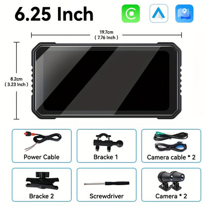 VENBES 6.25-Inch Motorcycle Navigation System with Wireless CarPlay & Android Auto, IP67 Waterproof, Wireless Compatible, for Mount Computer Compatible for /MAPs/Navigations