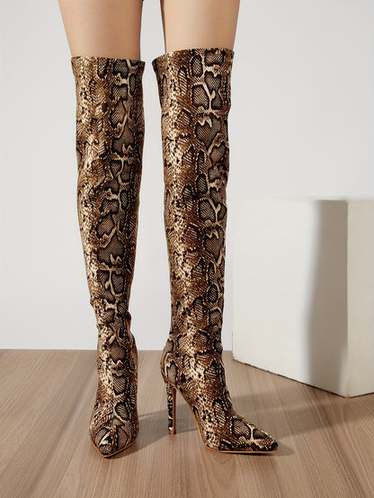 2025 Autumn/Winter New European and American Sexy Snake Print High Heel Pointed Toe Women's Boots