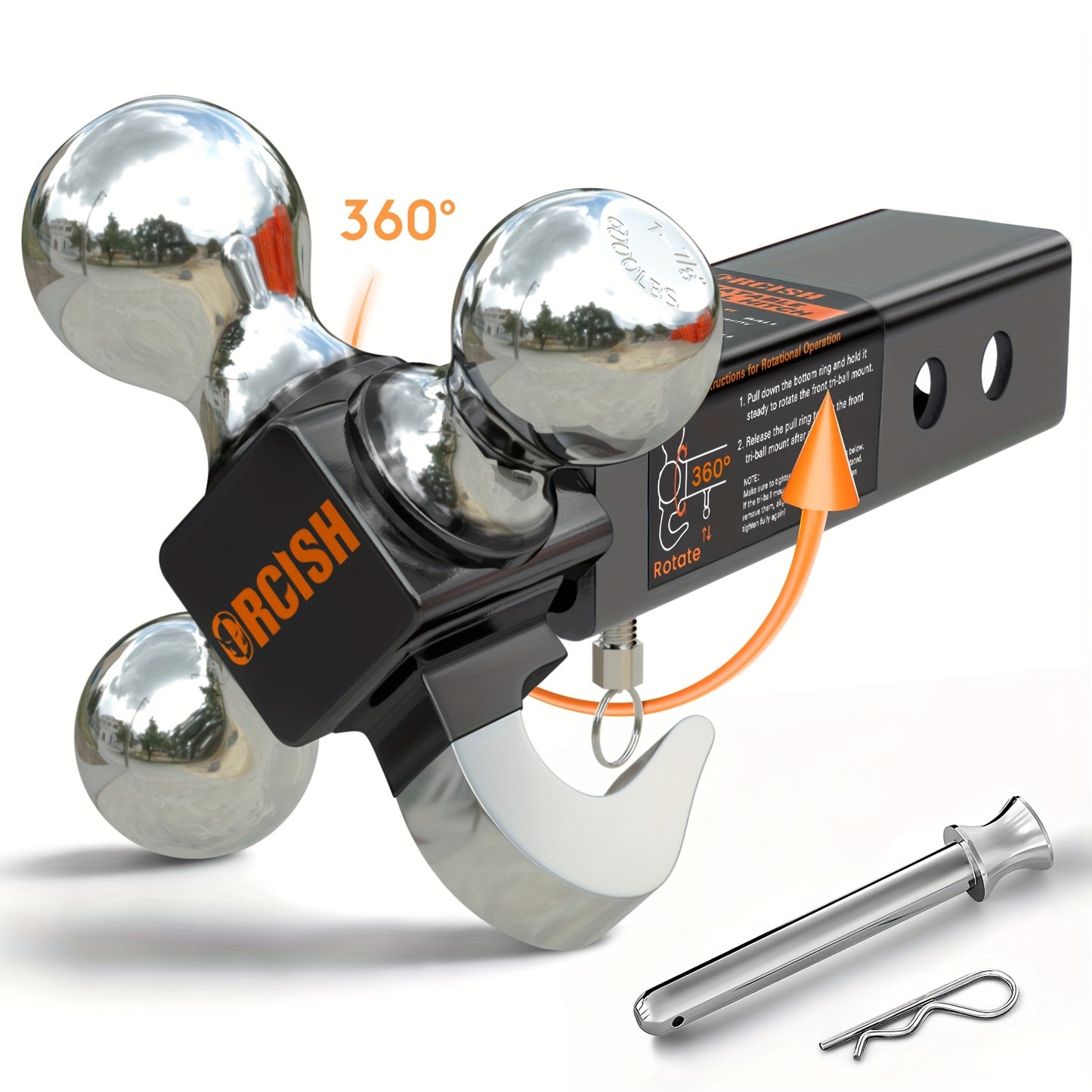 Trailer Hitch Tri-Ball Mount with Hook & Pin, Hitch Ball Size 1-7/8", 2" And 2-5/16", Fit 2 Inch Hitch Receiver, Max GTW 10, 000 LBS, Fit 2 Inch Hitch Receiver, Tow Hitch for RVs, SUVs, ATVs, And Trucks