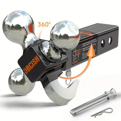 Trailer Hitch Tri-Ball Mount with Hook & Pin, Hitch Ball Size 1-7/8", 2" And 2-5/16", Fit 2 Inch Hitch Receiver, Max GTW 10, 000 LBS, Fit 2 Inch Hitch Receiver, Tow Hitch for RVs, SUVs, ATVs, And Trucks