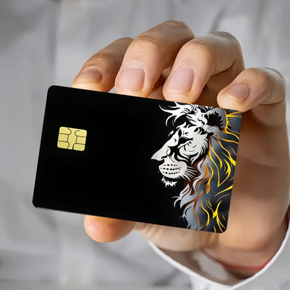 2pcs Fashionable Lion Design Pattern Waterproof Vinyl Stickers, Credit Card Light Beige Covers, Ultra-Thin, High-Quality, Scratch-Resistant, Suitable for Credit Cards, Bank Cards, Bus Cards, Removable Self-Adhesive for Most C