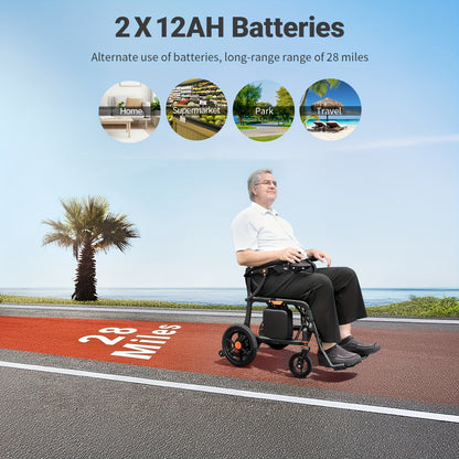 Nihhcune 26-mile Long-range Portable Adult Electric Wheelchair, Full Carbon Fiber Intelligent Electric Wheelchair, Installation-free, One-step Folding And Unfolding, Ultra-light 15kg, 300 Pounds Load-bearing, Suitable for Tra