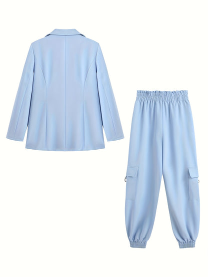 2025 Spring and Autumn Fashion Women's Solid Color Temperament Casual Suit Jacket + Elastic Waist Cuff Pants Set Commuter All-match Two-piece Set