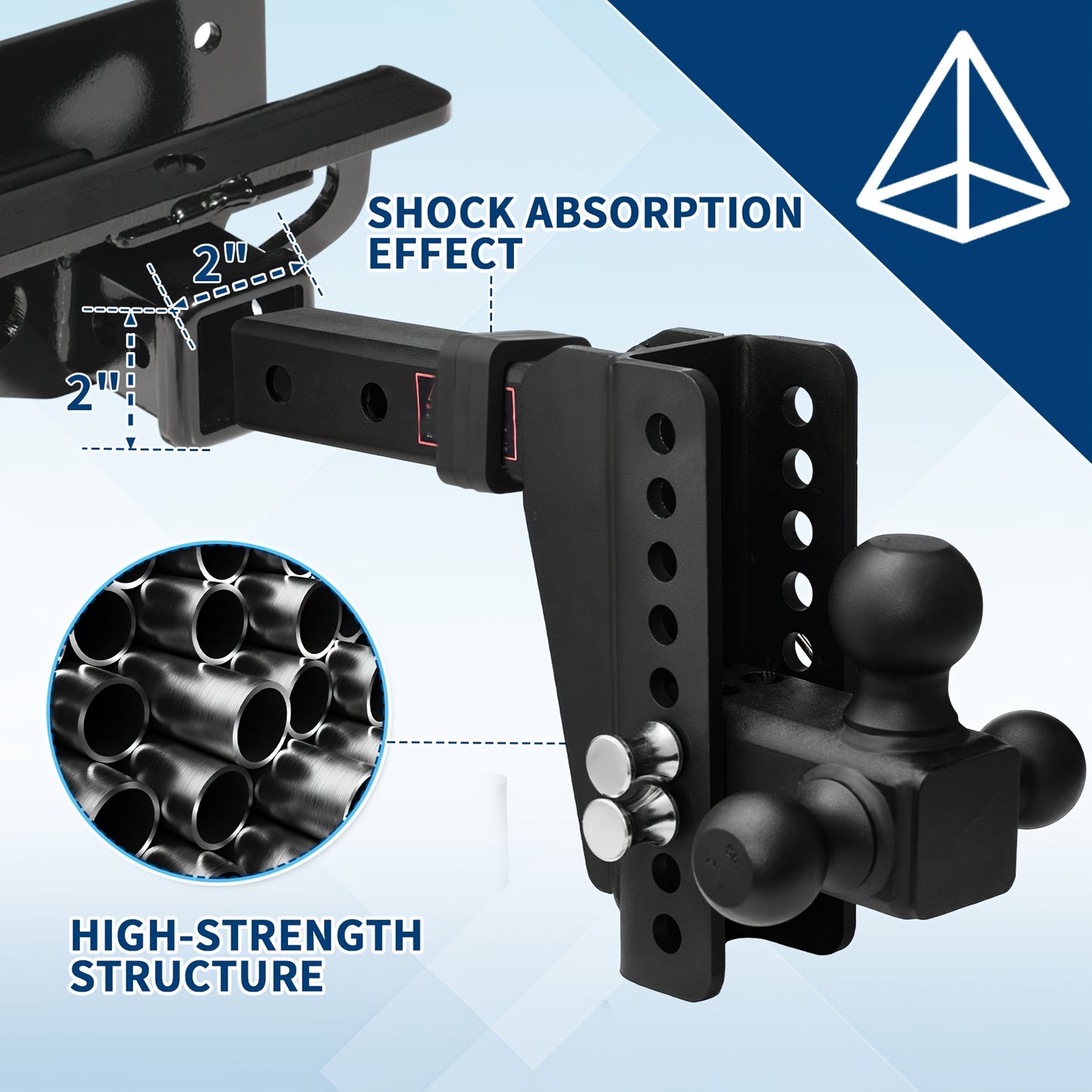 [Durable] Heavy-Duty Adjustable Trailer Hitch with Triple Ball Mount (1-7/8", 2", 2-5/16" Receivers) - Fit, Anti-Theft Locking Pins, Powder-Coated Metal, Ideal for RVs, Boats, and Trailers up to 12, 500 lbs GTW