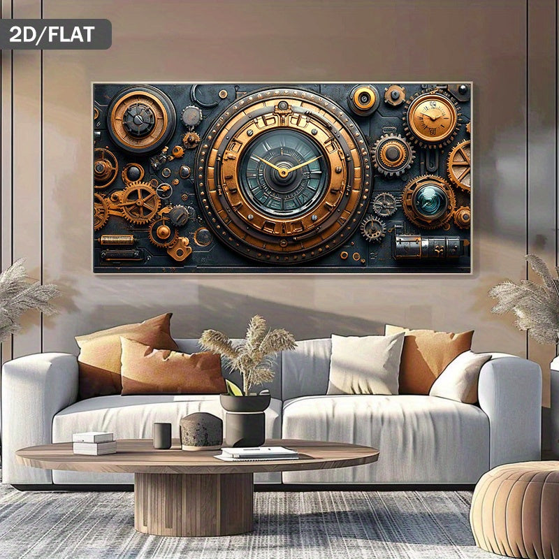 1pc Extra Large Modern Steampunk Clockwork Machinery Canvas Painting - Industrial Mechanical Decor with Clock, Gears, Cogs - Large Wall Art Poster for Living Room, Bedroom, Office - No Frame Needed - Perfect for Steampunk, In