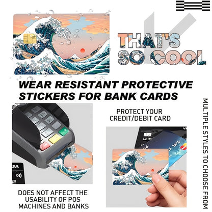 4pcs of exquisite wave-shaped decorative stickers - Personal bank card privacy light beige card sleeve protection stickers - Suitable for credit cards and bank cards, durable and scratch-resistant, a cool and unique gift,  Vi