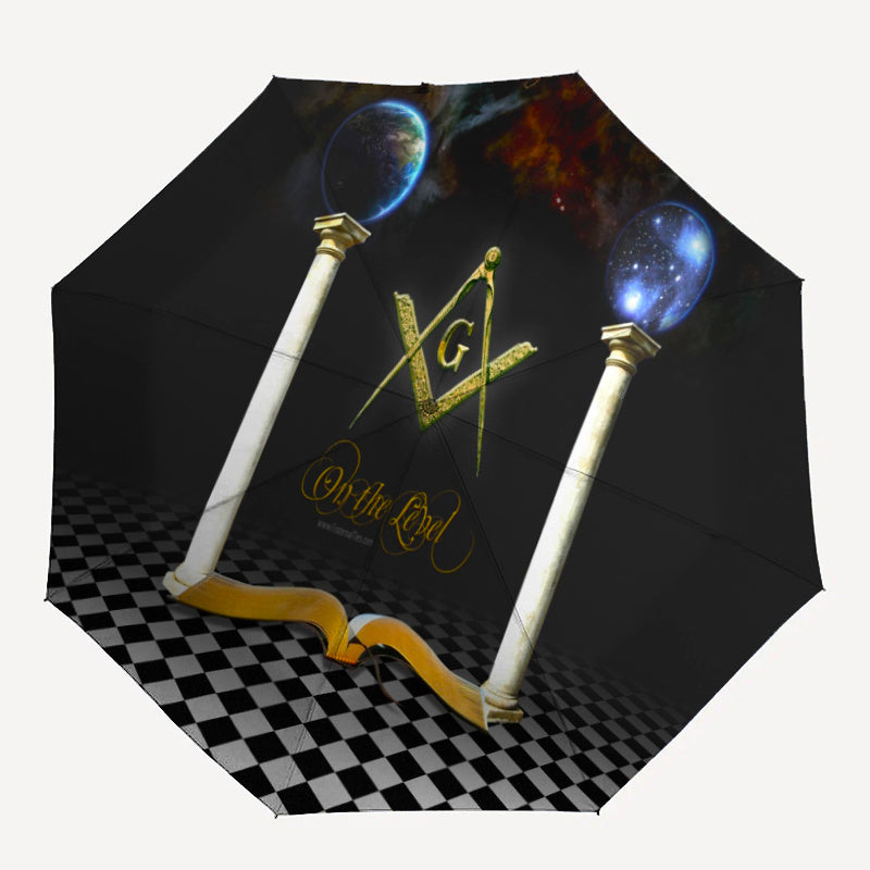 Masonic Symbolism Umbrella - Cute Cartoon Masonic Emblem Foldable Umbrella with Durable Iron Frame, 8-Rib Structure, Automatic Open, All-Season Multi-Functional for Home, Travel & Outdoor Use, Stylish Black & Golden Design, O