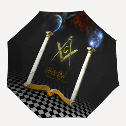 Masonic Symbolism Umbrella - Cute Cartoon Masonic Emblem Foldable Umbrella with Durable Iron Frame, 8-Rib Structure, Automatic Open, All-Season Multi-Functional for Home, Travel & Outdoor Use, Stylish Black & Golden Design, O