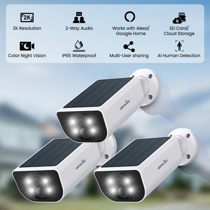 Wansview Solar Security Cameras Wireless Outdoor High Quality, Wireless Security Camera, 2K HD Resolution, Color Night Vision, Two-Way-Audio, Motion Detection, SD Card/Cloud Storage, Compatible with Alexa/Google Home