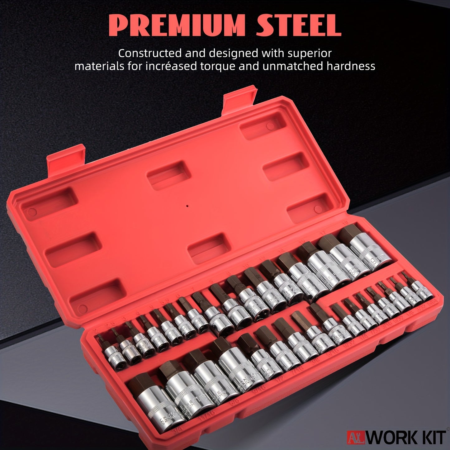 S2 & Cr-V Steel 32pcs Hex Bit Socket Set - SAE & Metric Sizes, 1/4", 3/8", 1/2" Drive, Alternative to Hex Wrenches, with Manual and Ratchet Handles - Ideal Gift for Father'S Day and Holidays