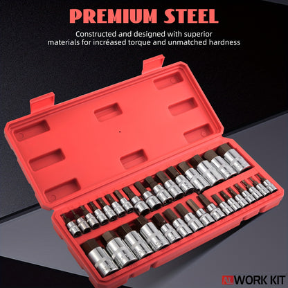 S2 & Cr-V Steel 32pcs Hex Bit Socket Set - SAE & Metric Sizes, 1/4", 3/8", 1/2" Drive, Alternative to Hex Wrenches, with Manual and Ratchet Handles - Ideal Gift for Father'S Day and Holidays