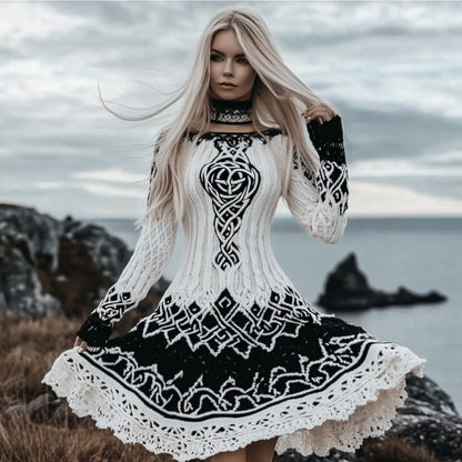 Plus Size - Autumn and Winter New Dress | Casual Versatile Temperament Fashion Slim Retro Fried Dough Twists Long Sleeve Women'S Wear, Midi Length, Slight Stretch Fabric, Lapel Collar, Weekend Casual Style.