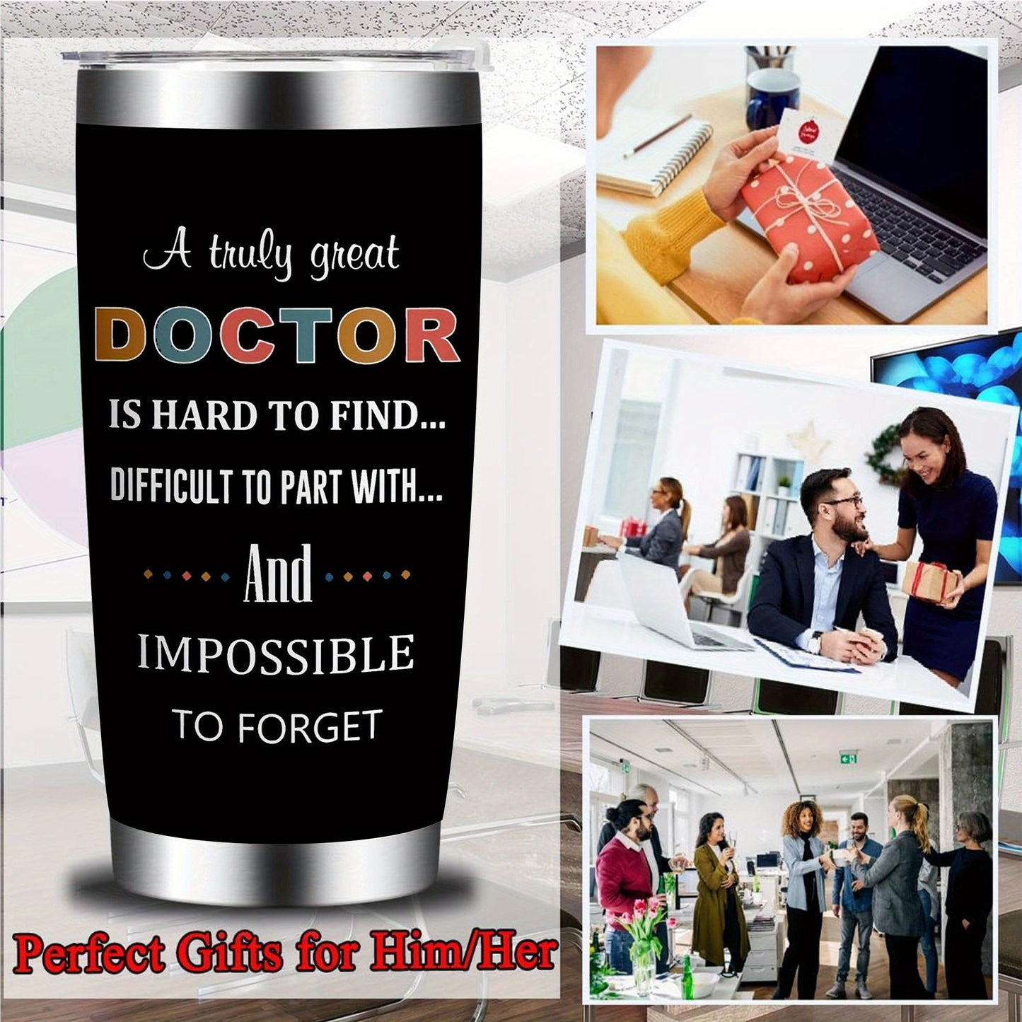 Doctor Gifts - 20oz Tumbler, Doctor Appreciation Gifts for Men & Women, Best Retirement Gifts for Doctors, Dr. MD Cup, Future Doctor Graduation Gift- Stainless Steel Edge Design